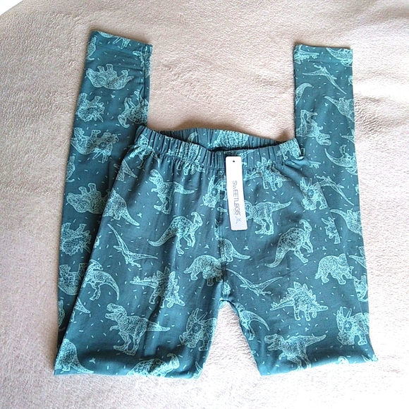NWT Sweetlegs Petite Teal Dinosaur Leggings (One Size) - Picture 2 of 9